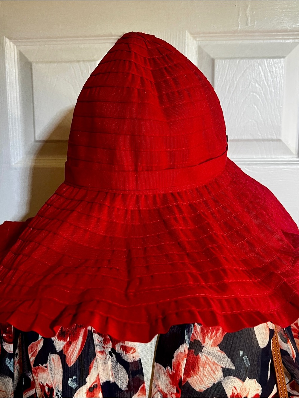 Vintage 90s Papillion Wms Red Ruffle Boho Cottagecore Retro Glam Sun Hat - Picture 5 of 9